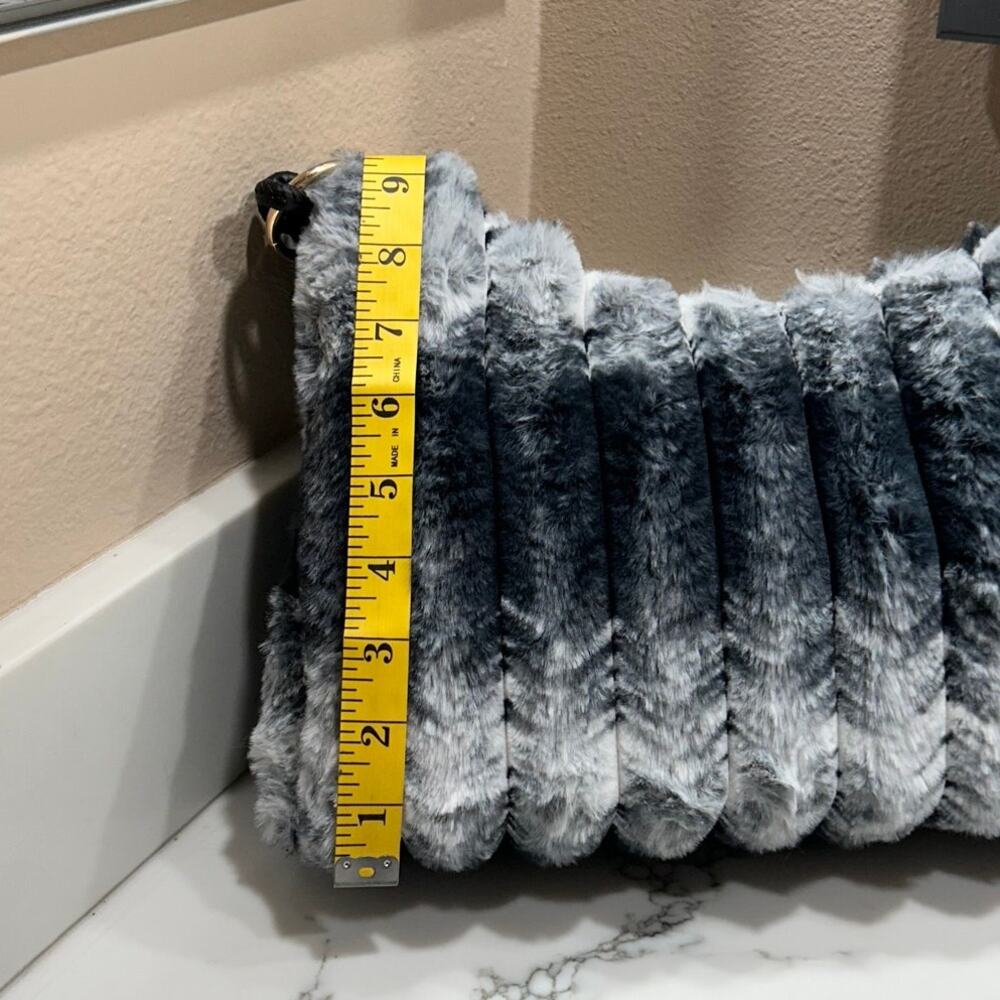 Y2K Blue-Gray Faux Fur Shoulder Bag Plush Ribbed Textured Soft Purse Unbranded - Picture 12 of 12